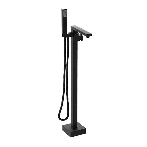 1-Handle Matte Black Freestanding Tub Faucet with Hand Shower
