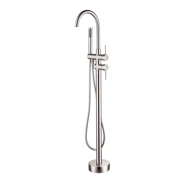 2 Handles Brushed Nickel Freestanding Bathtub Faucet with Hand Shower