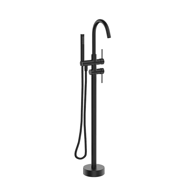2 Handles Freestanding Bathtub Faucet with Hand Shower in Matte Black