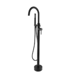 Single-Handle Freestanding Floor Mount Tub Faucet with Hand Shower in Black