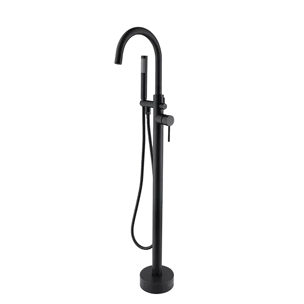 Single-Handle Freestanding Floor Mount Tub Faucet with Hand Shower in Black
