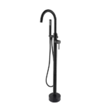 Single-Handle Freestanding Floor Mount Tub Faucet with Hand Shower in Black