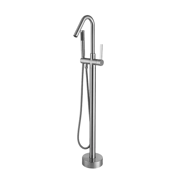 1-Handle Floor Mount Freestanding Tub Faucet with Hand Shower with Brushed Nickel Finish