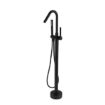 Floor Mounted Single Handle Freestanding Tub Filler with Hand-Shower in Black