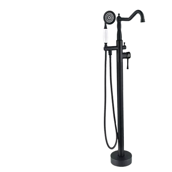 Floor Mounted Single Handle Freestanding Tub Faucet in Matte Black