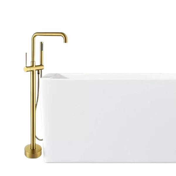 1-Handle Freestanding Tub Faucet with Hand Shower in Gold