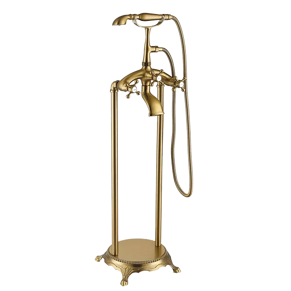 Floor Mounted Triple Handle Claw-foot Tub Faucet with Gold Finish