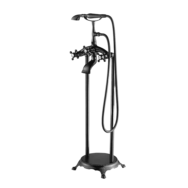 Floor Mounted Triple Handle Claw-foot Tub Faucet in Matte Black