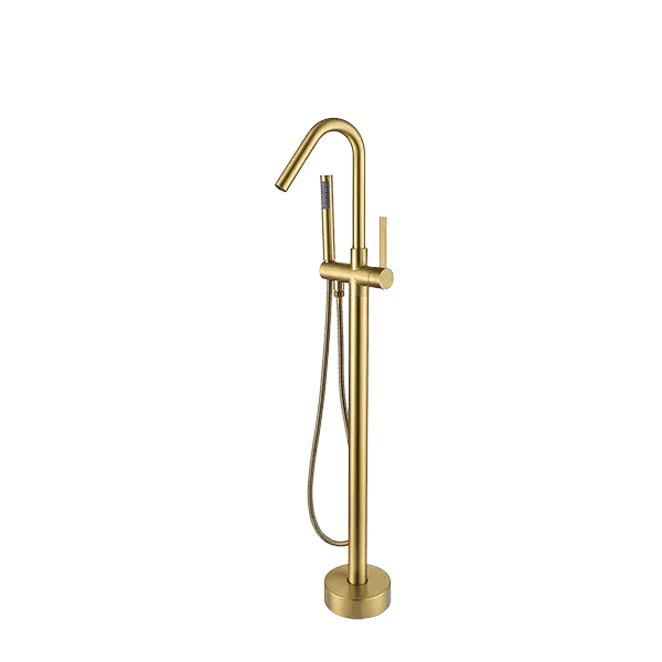 Handle Gold Color Freestanding Floor Mount Tub Faucet with Hand Shower