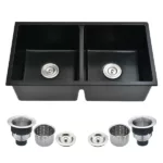 33" L X 18" W Double Bowl Undermount Kitchen Sink With Basket Strainer