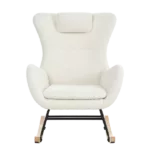 Metal Frame Teddy Fabric White Rocking Chair of Wooden Legs Ideal for Living Room & Bedroom