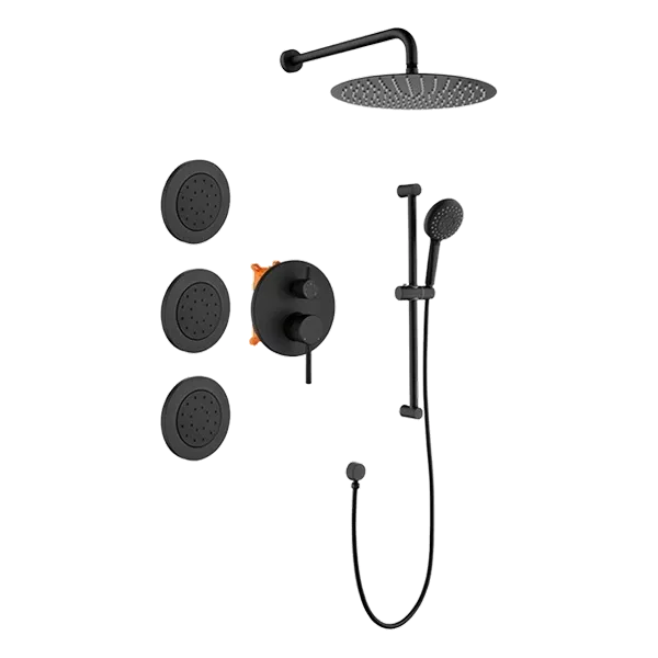 5-Spray Patterns with Wall Mount Dual Shower Heads in Matte Black
