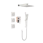 Brushed Nickel Shower System with Square Shower Head, Hand Shower, Slide Bar, Body Sprays, and Lever Handles
