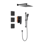 Wall Mount Matte Black Shower System with Shower Head, Hand Shower, Slide Bar, Body Sprays, and Lever Handles
