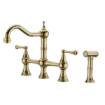 Dual Handles Kitchen With Pull-Out Side Spray in Gold