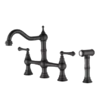 Bridge Dual Handles Kitchen Faucet With Pull-Out Side Spray in Oil-Rubbed Bronze