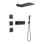 Wall Mounted Matte Black Waterfall Rain Shower System With 3 Body Sprays & Handheld Shower