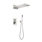 Brushed Nickel Wall Mounted Rectangular Rainfall Shower Head with Handheld Shower for Bathroom