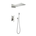Brushed Nickel Wall Mounted Rectangular Rainfall Shower Head with Handheld Shower for Bathroom