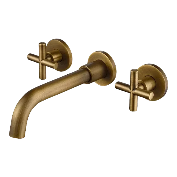 Double handle Hot and Cold Wall Mounted Faucet in Brass Bronze