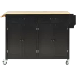 Kitchen Island Cart with Solid Wood Top and Locking Wheels,54.3 Inch Width,4 Door Cabinet and Two Drawers,Spice Rack, Towel Rack (Black)