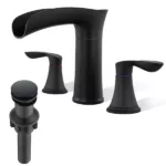 Matte Black Widespread Waterfall Bathroom Sink Faucet with Lever Handles and Matching Drain Assembly