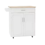 Kitchen island rolling trolley cart with towel rack rubber wood table top