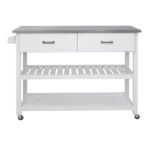 Stainless Steel Table Top White Kicthen Cart With Two Drawers