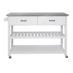 Stainless Steel Table Top White Kicthen Cart With Two Drawers