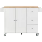 Rolling Mobile Kitchen Island with Solid Wood Top and Locking Wheels,52.7 Inch Width,Storage Cabinet and Drop Leaf Breakfast Bar,Spice Rack, Towel Rack & Drawer (White)