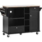 Kitchen Island Cart with Storage Cabinet and Two Locking Wheels,Solid wood desktop,Microwave cabinet,Floor Standing Buffet Server Sideboard for Kitchen Room,Dining Room,, Bathroom(Black)