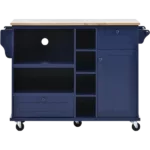 Kitchen Island Cart with Storage Cabinet and Two Locking Wheels,Solid wood desktop,Microwave cabinet,Floor Standing Buffet Server Sideboard for Kitchen Room,Dining Room,, Bathroom(Dark blue)