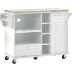 Kitchen Island Cart with Storage Cabinet and Two Locking Wheels,Solid wood desktop,Microwave cabinet,Floor Standing Buffet Server Sideboard for Kitchen Room,Dining Room,, Bathroom(White)