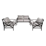 3 Piece Garden Outdoor Contemporary Couch, Black Metal with Gray Cushions