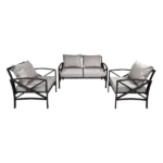 3 Piece Garden Outdoor Contemporary Couch, Black Metal with Gray Cushions