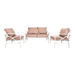3 Piece Garden Outdoor Contemporary Couch with White Metal  Frame and Beige Cushions