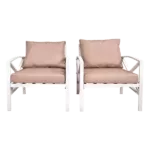 '-2 PCS Garden Outdoor Metal Couch Chair with White Frame Finish and Beige Cushions