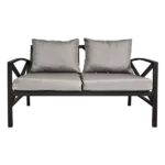 All Weather 2-Seater Outdoor Black Metal Outdoor Couch with Gray Cushions in Modern Design
