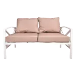 All Weather 2 Seater Outdoor Couch with Gray Cushions and White Metal