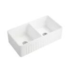 33 in. Apron-Front Double Bowl White Ceramic Workstation Kitchen Sink