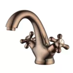 Bathroom Sink Faucet Antique Brass Single Hole Cold and Hot Double Handle Cross Knobs Vanity Vessel Sink Basin Mixer Tap
