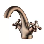 Bathroom Sink Faucet Antique Brass Single Hole Cold and Hot Double Handle Cross Knobs Vanity Vessel Sink Basin Mixer Tap