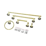 Hardware Set - 6 Pieces Bathroom Accessories including Towel Bar, Toilet Paper Holder, Towel Ring, 2 Hooks