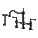 8 inch Centerset Bridge Kitchen Faucet with Brass Side Sprayer 2 Handles 4 Holes Antique Classic Heritage Deck-Mount Kitchen Sink Faucet