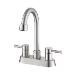 Brushed Nickel 4 Inch 2 Handle Centerset Lead-Free Bathroom Sink Faucet, with Copper Pop Up Drain and 2 Water Supply Lines