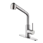 White Pull-Out Sprayer Kitchen Faucet In Stainless with Deck Plate