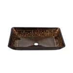 22.25" L -14.5" W Golden Handmade Glass Rectangle Vessel Bathroom Sink in Brown and Gold Fusion Finish with  Faucet and Pop-Up Drain in Matte Black