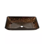 22.25" L -14.5" W Golden Handmade Glass Rectangle Vessel Bathroom Sink in Brown and Gold Fusion Finish with  Faucet and Pop-Up Drain in Matte Black