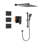 Shower System with Shower Head, Hand Shower, Slide Bar, Body sprays, Shower Arm, Hose, Valve Trim, and Lever Handles