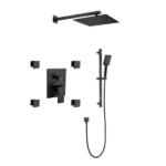 Shower System 10 Inch Square Bathroom Luxury Rain Mixer Shower Combo Set Pressure Balanced Shower System with Shower Head, Hand Shower, Slide Bar, Shower Arm, Hose, and Valve Trim